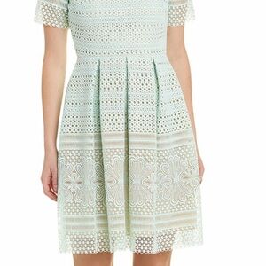 Shoshanna pastel mint green short sleeve lace fit and flare dress